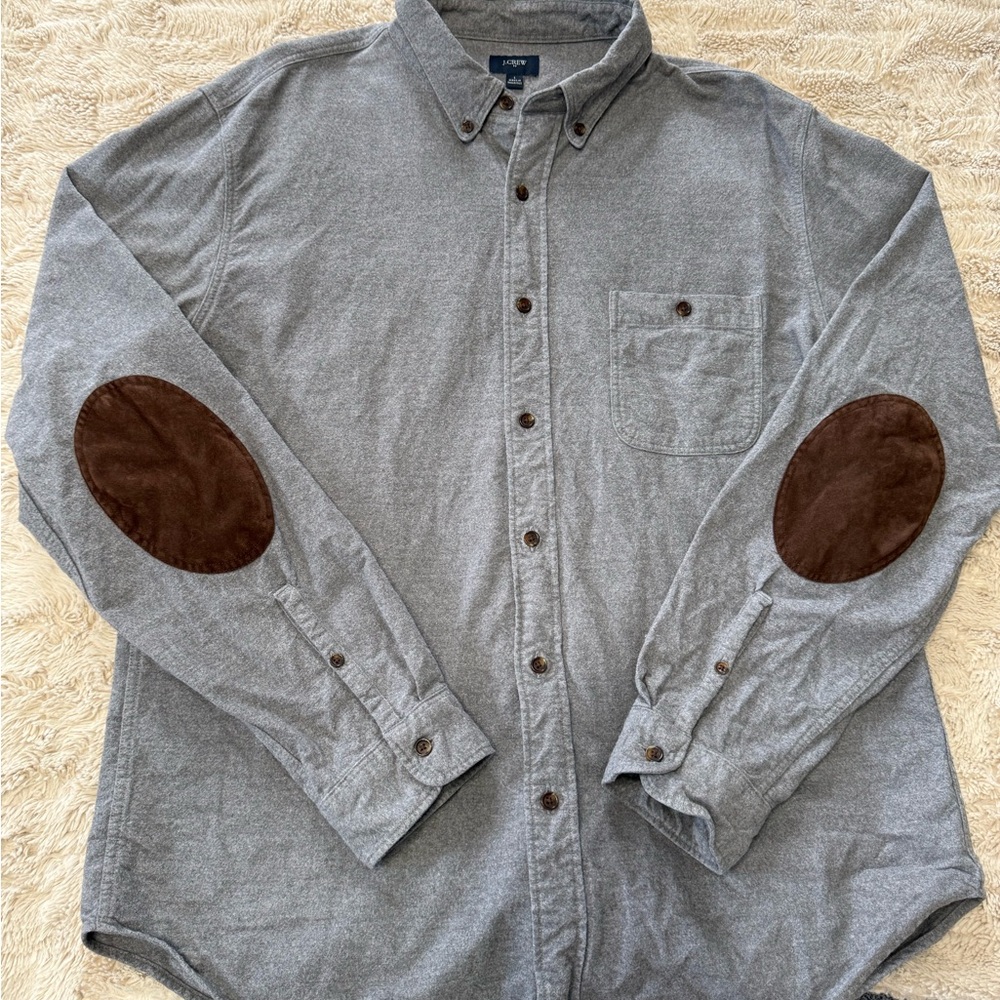 J. Crew Gray Shirt with Brown Elbow Patches
